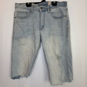 TK Axel cut out Light Blue Distressed Denim Shorts jort size 32